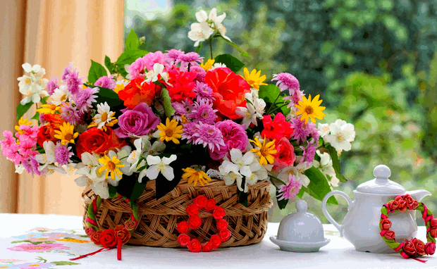 Красивые цветы на столу